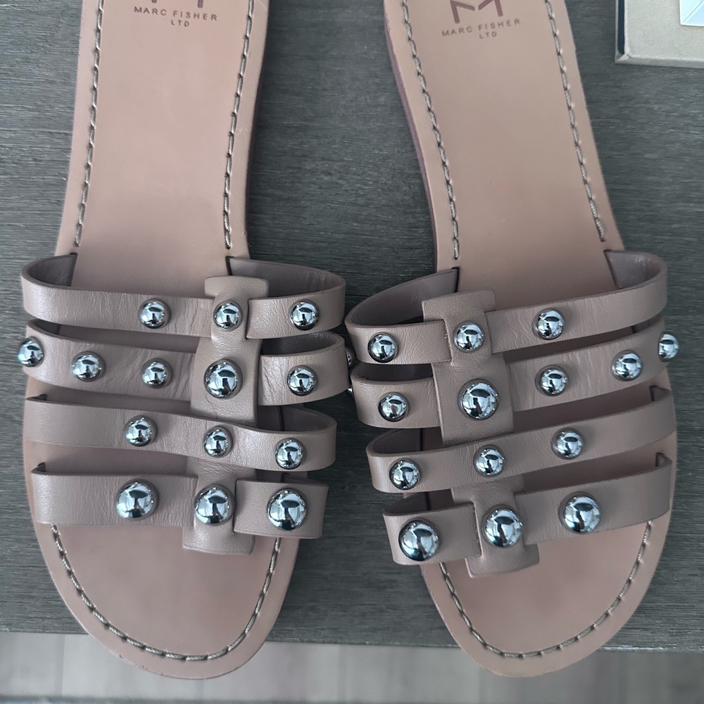 Marc Fisher Taupe Sandals with Silver Accents